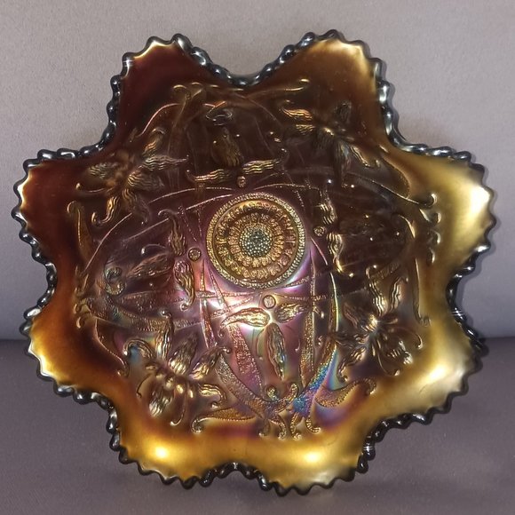 Northwood glass Other - Vintage Northwood Carnival Glass 3 Footed Ruffle Edge Bowl
